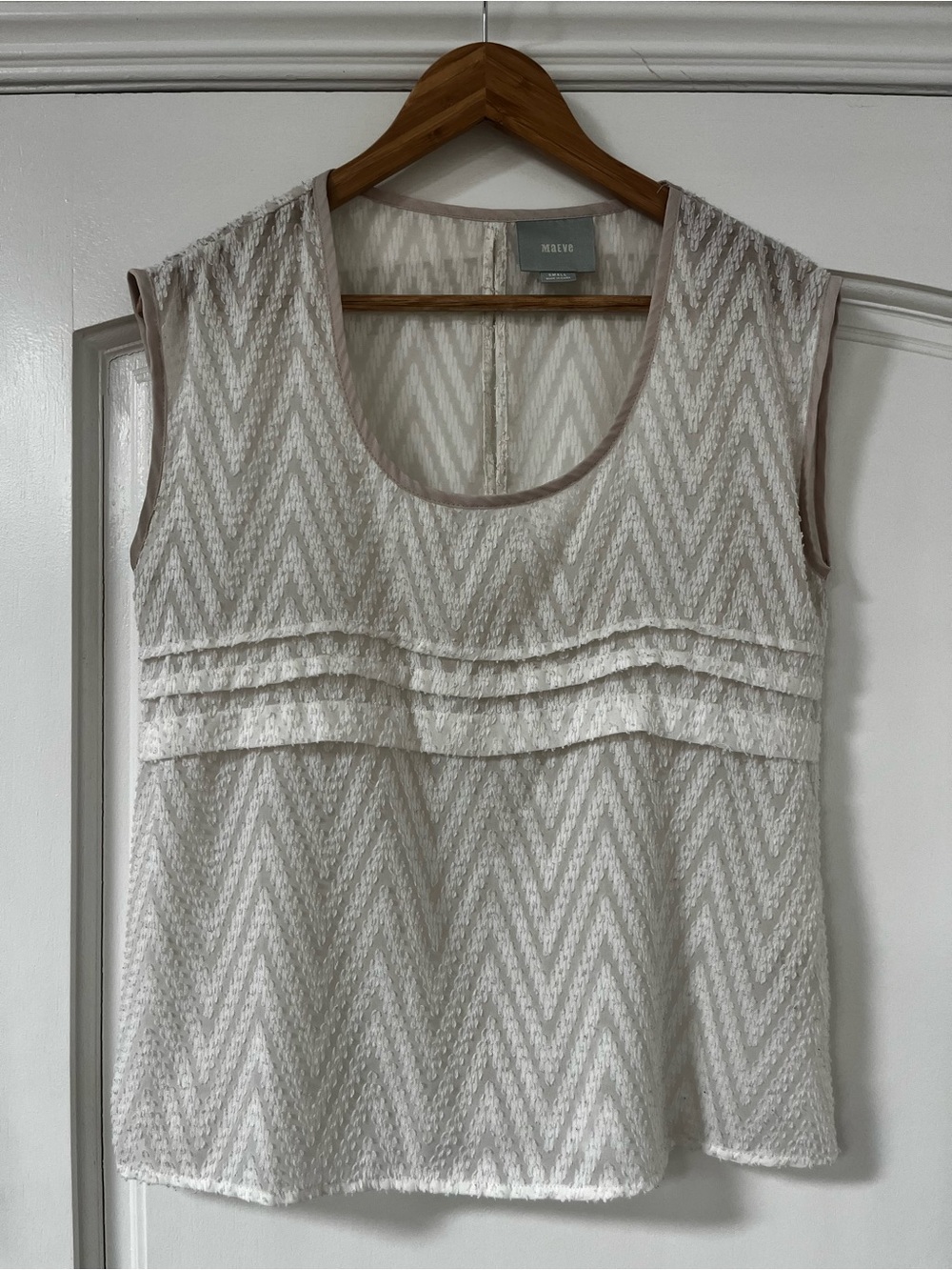 Maeve Sheer Cream Blouse with chevron design